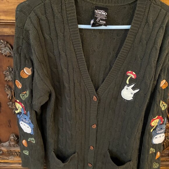 Hot Topic Studio Ghibli My Neighbor Totoro Anime Green Cardigan Sweater Medium. - Picture 2 of 11